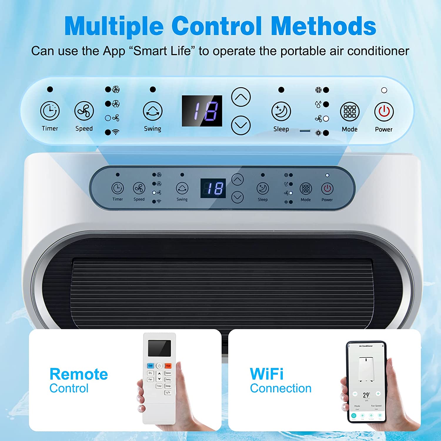 12000BTU Portable 4-in-1 Air Conditioner Oscillation Air Cooler with 3 Speeds and WiFi Smart Control