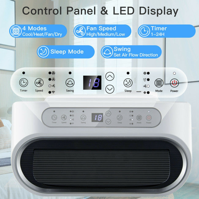 12000BTU Portable 4-in-1 Air Conditioner Oscillation Air Cooler with 3 Speeds and WiFi Smart Control