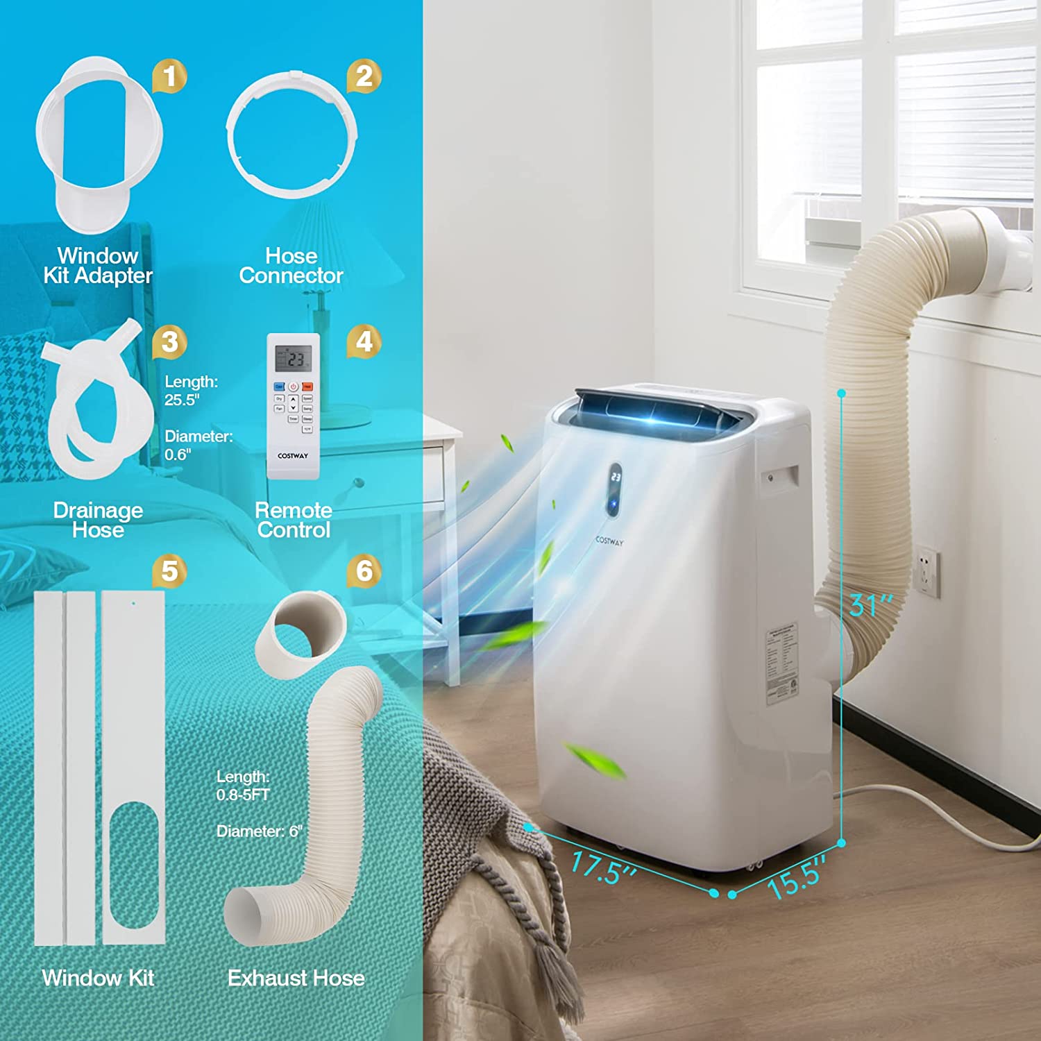 12000BTU Portable 4-in-1 Air Conditioner Oscillation Air Cooler with 3 Speeds and WiFi Smart Control
