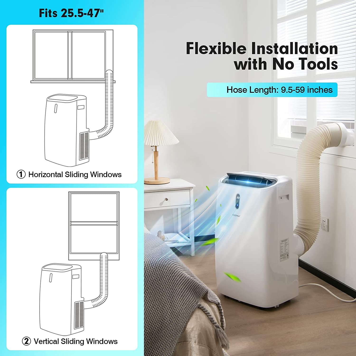 12000BTU Portable 4-in-1 Air Conditioner Oscillation Air Cooler with 3 Speeds and WiFi Smart Control
