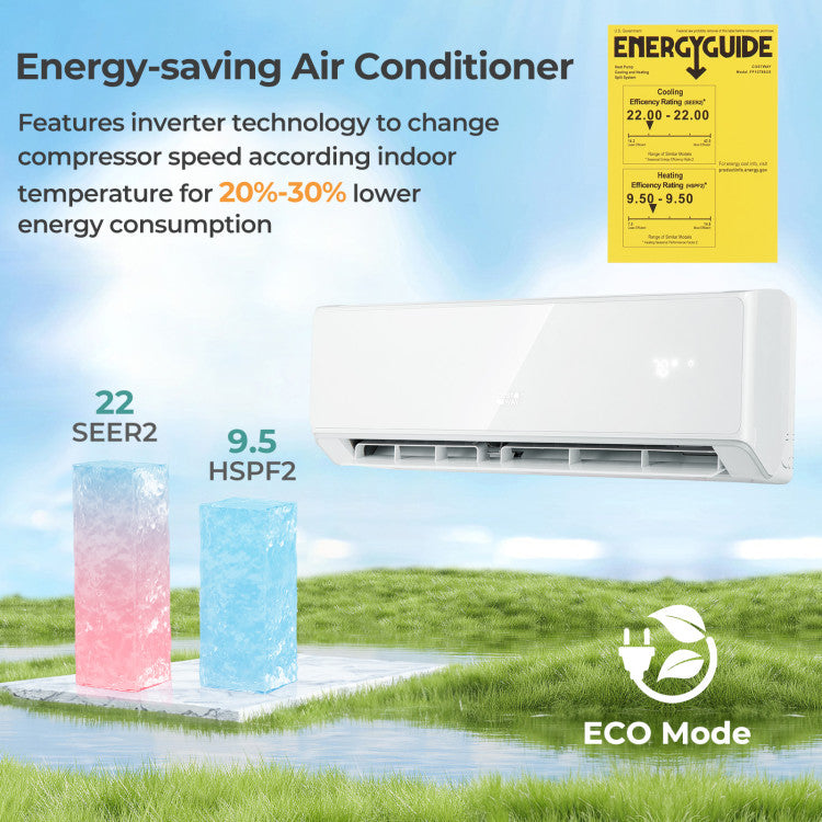 12000 BTU 4-in-1 Mini Split Air Conditioner 22 SEER2 208-230V Wifi Enabled AC Unit with Self Cleaning and Auto Defrost