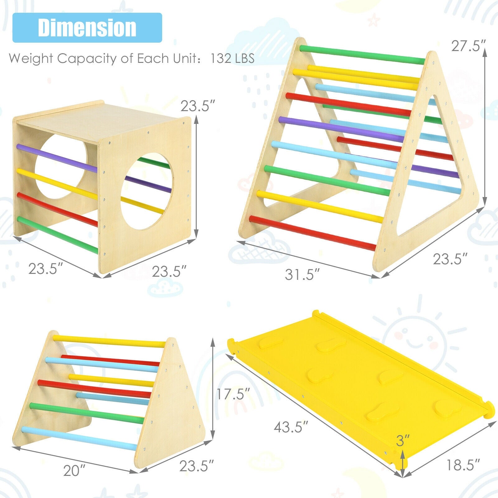 5 in 1 Toddling Kids Climbing Triangle and Cube Playing Set