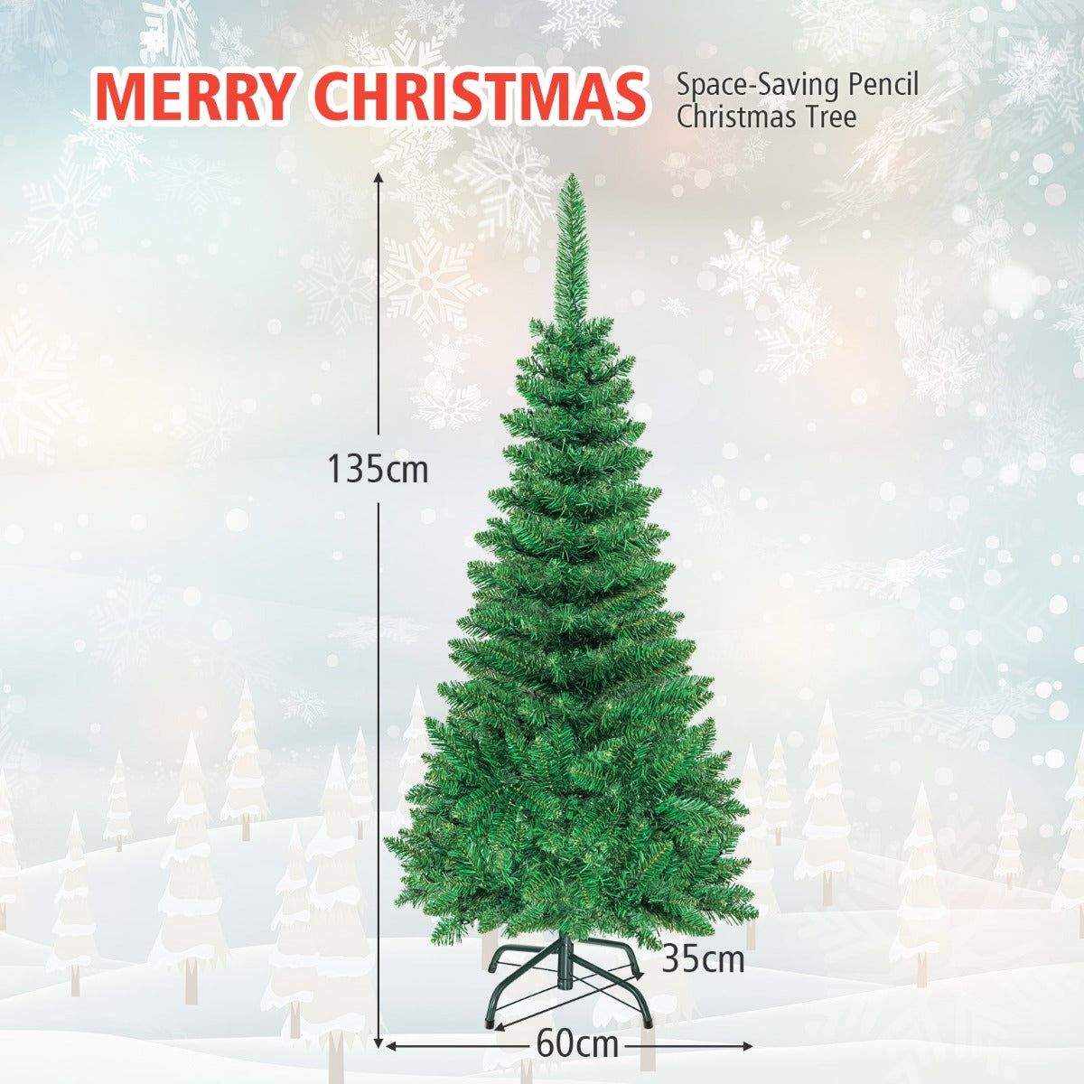 135cm/198cm Full Christmas Decoration Artificial Pencil Tree with 226/708 PVC Branch Tips