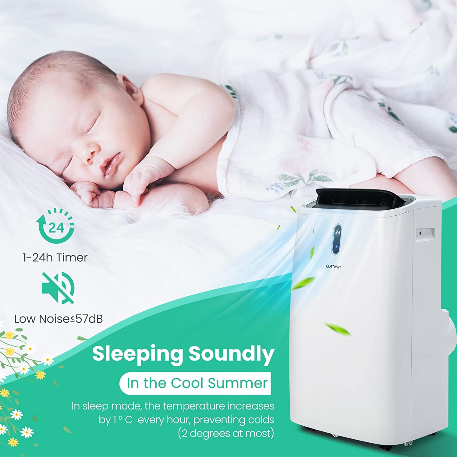 14000 BTU Portable Air Conditioner 4-in-1 AC Unit with Detachable Air Filter and 24H Smart Timer