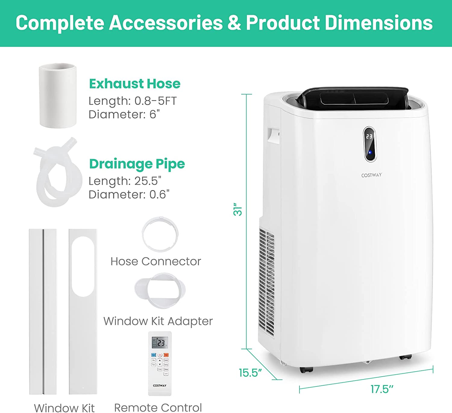 14000 BTU Portable Air Conditioner 4-in-1 AC Unit with Detachable Air Filter and 24H Smart Timer