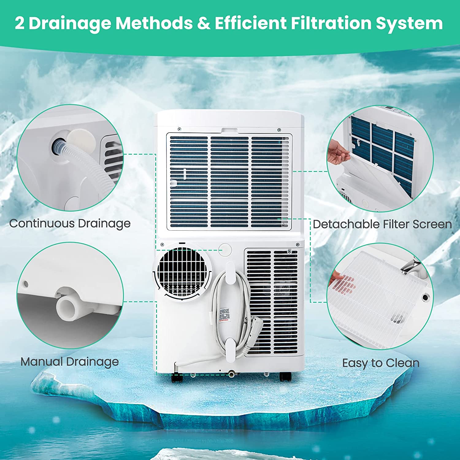 14000 BTU Portable Air Conditioner 4-in-1 AC Unit with Detachable Air Filter and 24H Smart Timer