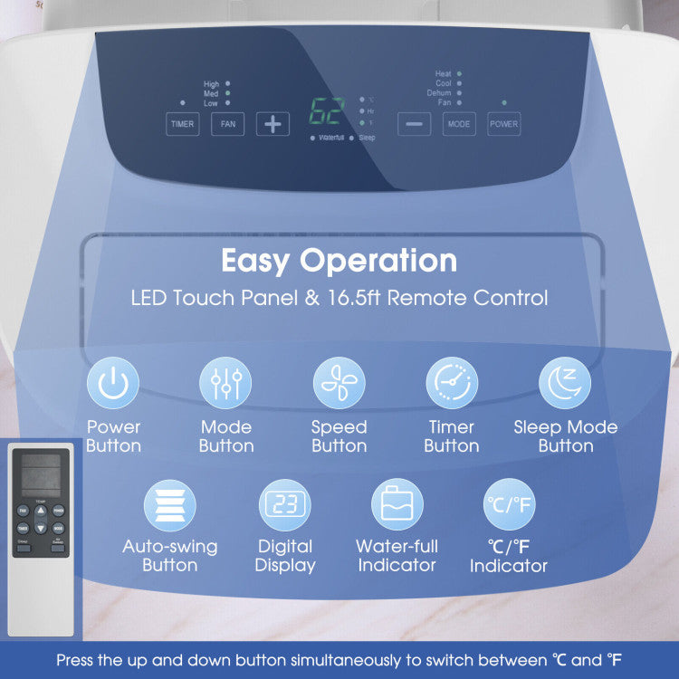 14000BTU Portable Air Conditioner 4-in-1 AC Unit with Remote Control and 24H Timer
