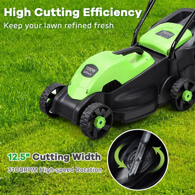 14" 12 Amp Folding Corded Electric Push Lawn Mower with Grass Bag