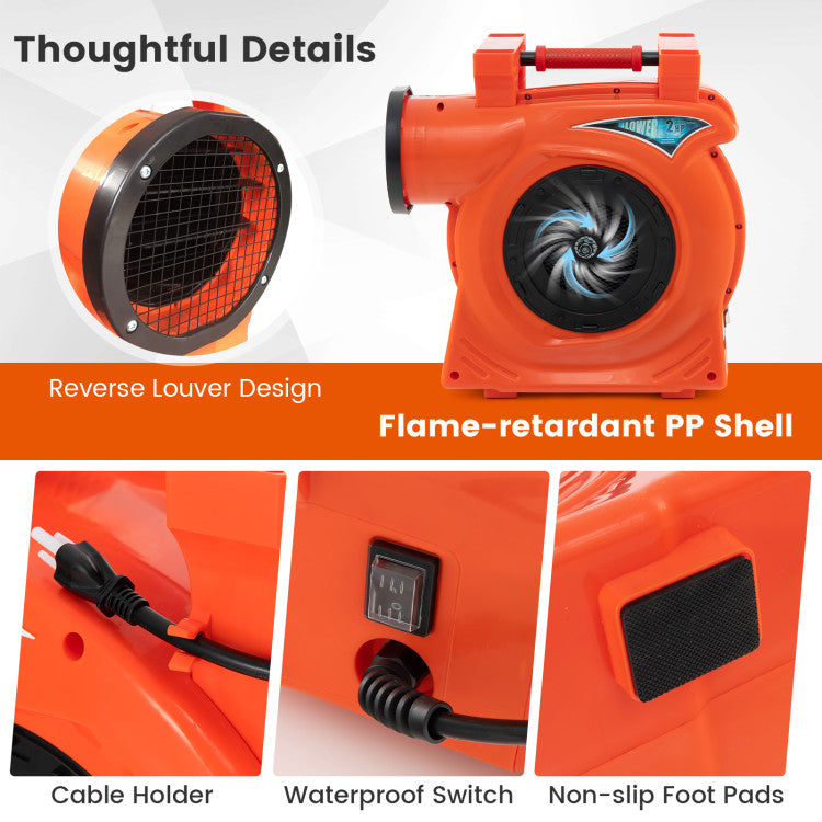 1500W 2 HP Commercial Air Blower UL-listed Inflatable Bounce House Blower with Convenient Handle