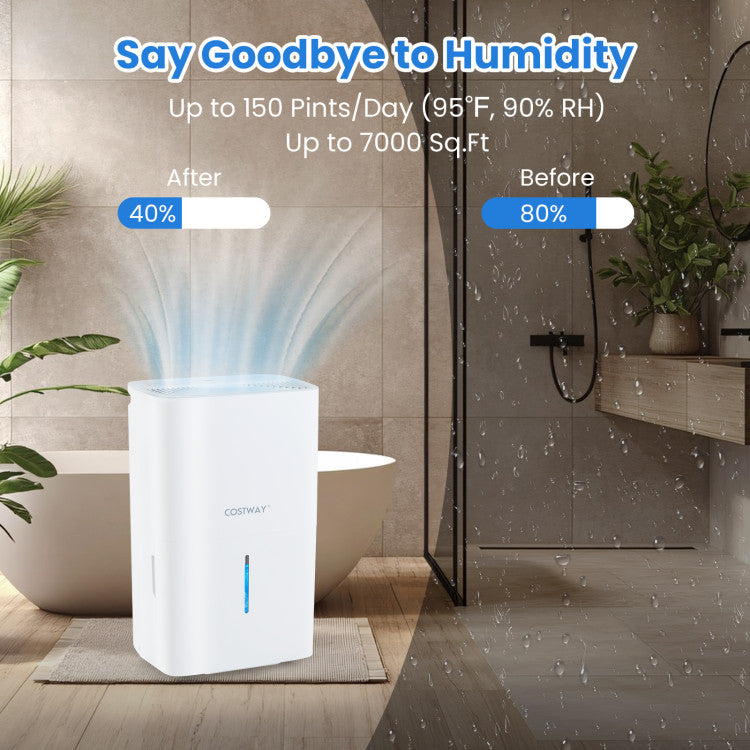 150 Pints Dehumidifier with 24H Timer and LED Display