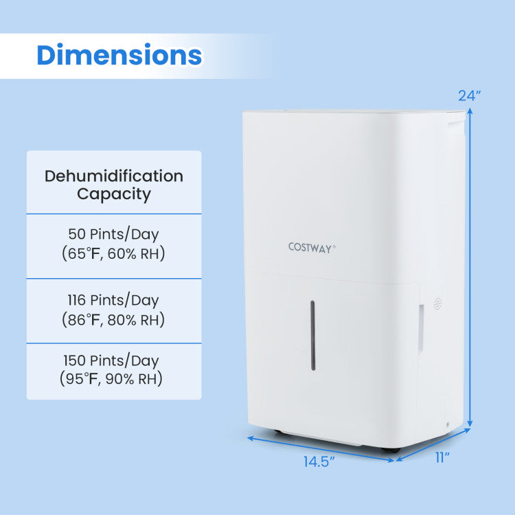 150 Pints Dehumidifier with 24H Timer and LED Display