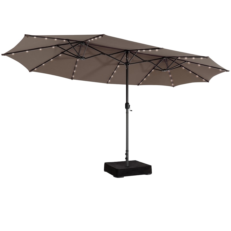 15 FT Outdoor Double-Sided Patio Umbrella with 48 Solar LED Lights and Umbrella Base