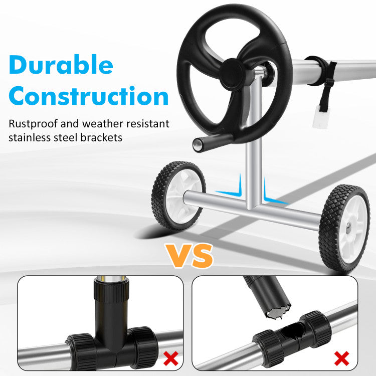 18 FT Aluminum Pool Solar Cover Reel Set Swimming Inground Cover Roller with Wheels