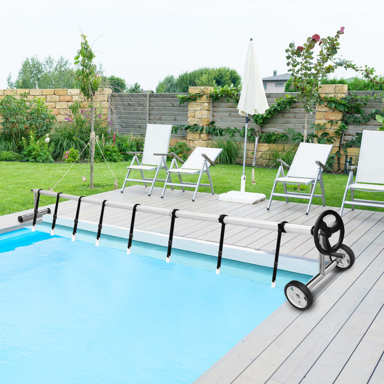 18 FT Aluminum Pool Solar Cover Reel Set Swimming Inground Cover Roller with Wheels