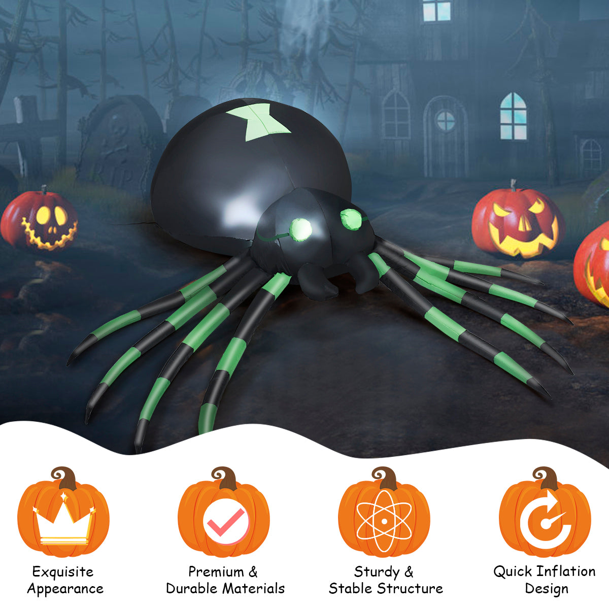 1.8M Halloween Inflatable Spider with LED Lights