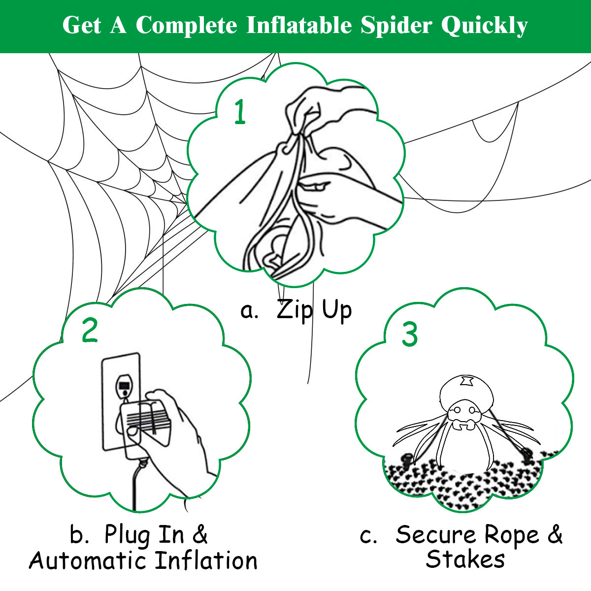 1.8M Halloween Inflatable Spider with LED Lights