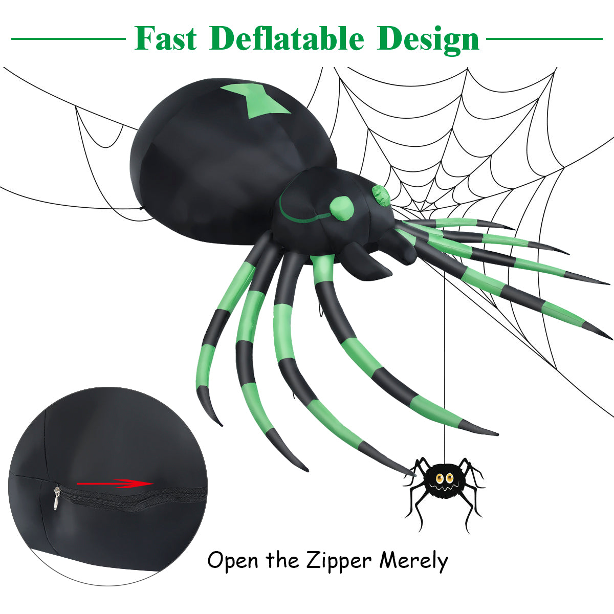 1.8M Halloween Inflatable Spider with LED Lights