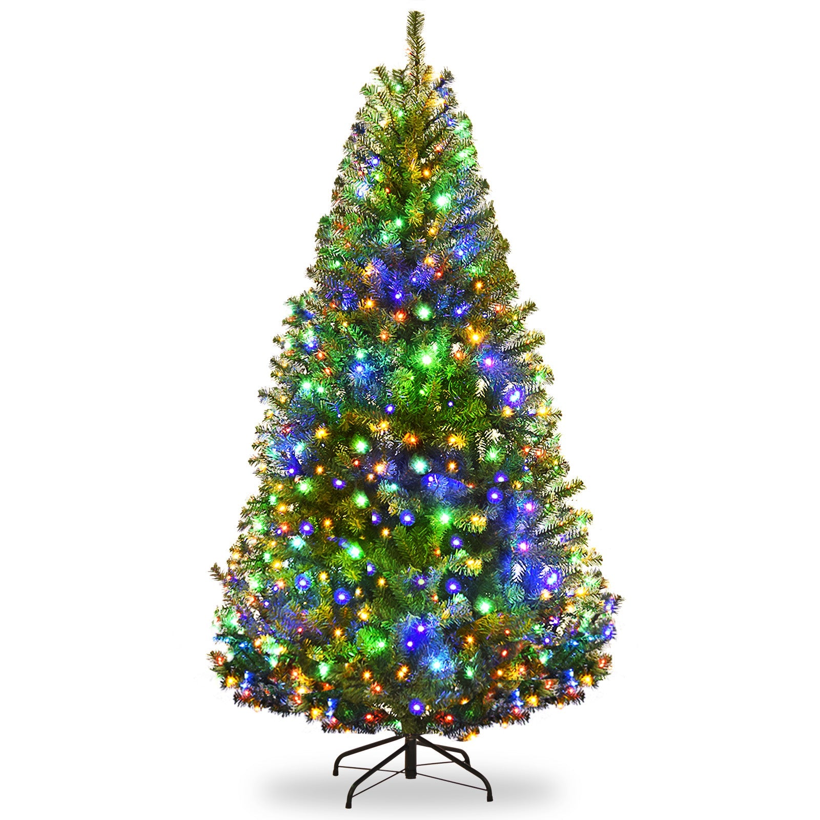 Pre-Lit Artificial Christmas Tree with Multicolored 150 LED Lights and Metal Stand