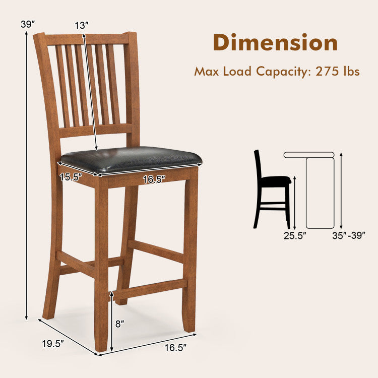 2-Piece Barstools Counter Height Bar Chair Set with Backrest and Footrests
