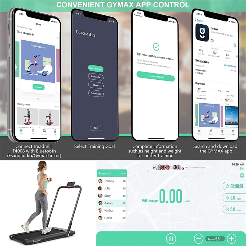 2-in-1 Folding Treadmill Electric Under Desk Treadmill Installation-Free with LED Display