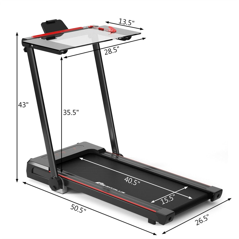 2.25HP 3-in-1 Folding Treadmill with LCD Display Large Desk Bluetooth Speakers