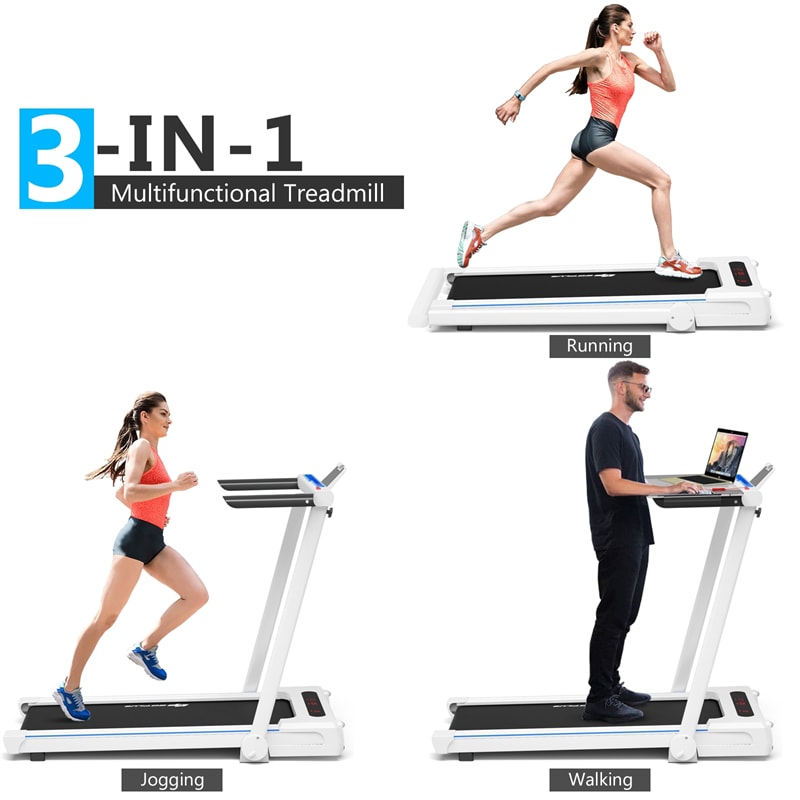 2.25HP 3-in-1 Folding Treadmill with LCD Display Large Desk Bluetooth Speakers