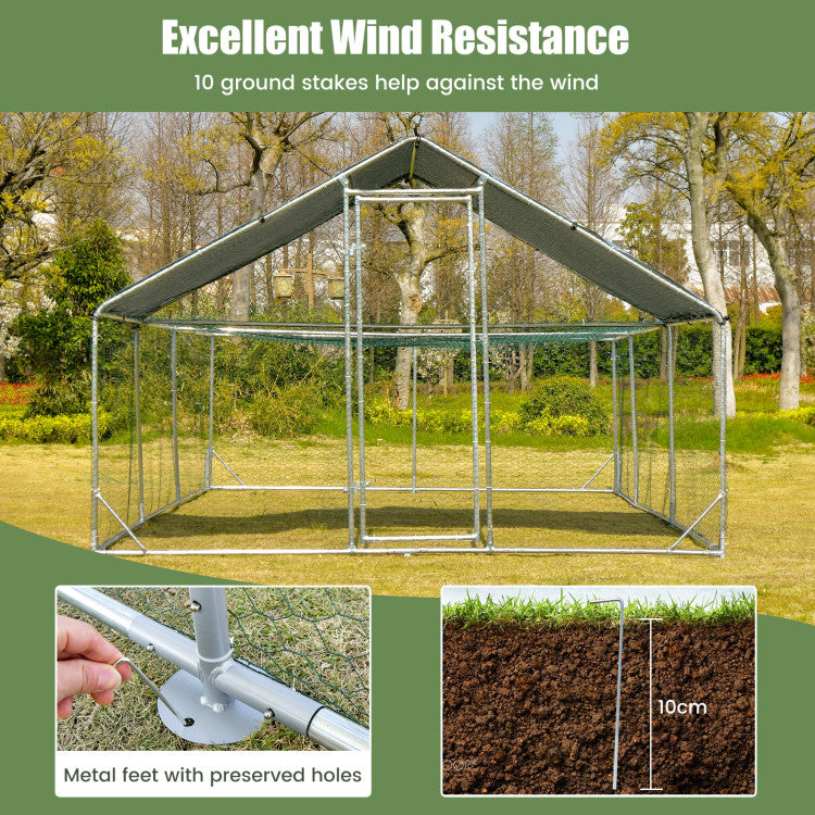 20' x 10' x 6.4' Large Metal Chicken Coop Walk-in Poultry Cage Hen Run House with Lockable Door and All-weather Cover