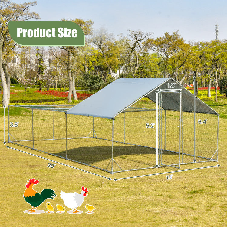 20' x 10' x 6.4' Large Metal Chicken Coop Walk-in Poultry Cage Hen Run House with Lockable Door and All-weather Cover