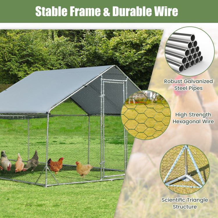 20' x 10' x 6.4' Large Metal Chicken Coop Walk-in Poultry Cage Hen Run House with Lockable Door and All-weather Cover