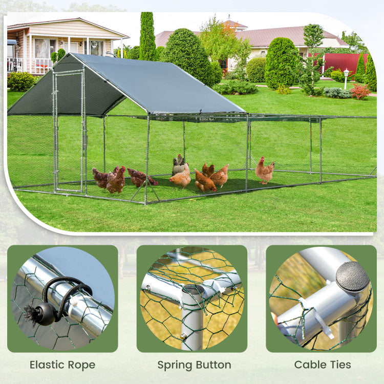 20' x 10' x 6.4' Large Metal Chicken Coop Walk-in Poultry Cage Hen Run House with Lockable Door and All-weather Cover