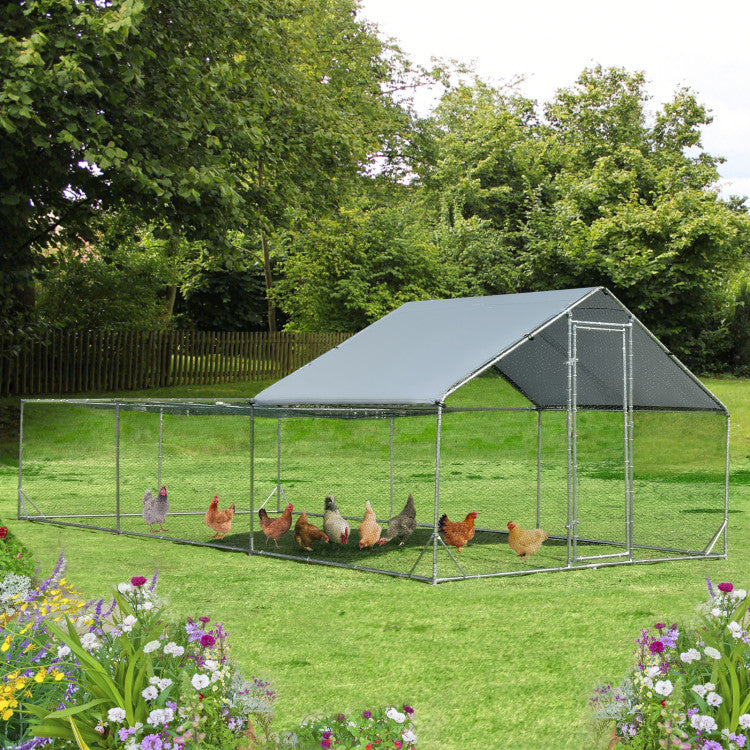 20' x 10' x 6.4' Large Metal Chicken Coop Walk-in Poultry Cage Hen Run House with Lockable Door and All-weather Cover