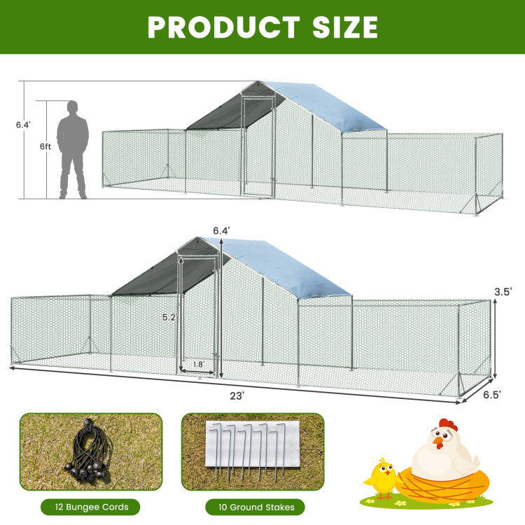 23FT Large Walk-in Chicken Coop Metal Poultry Cage Rabbits House Habitat Cage with Waterproof Cover for Backyard Farm