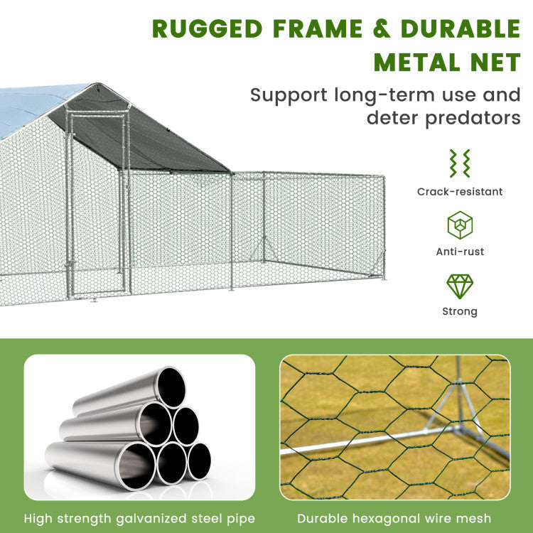 23FT Large Walk-in Chicken Coop Metal Poultry Cage Rabbits House Habitat Cage with Waterproof Cover for Backyard Farm