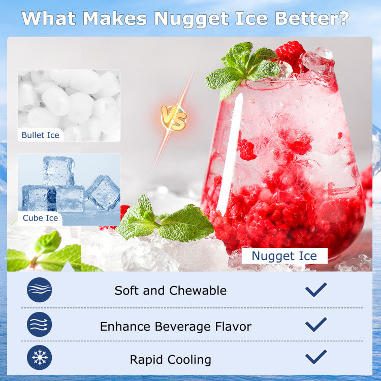 80Lbs/24H Commercial Ice Maker Stainless Steel Under Counter Nugget Ice Maker Machine with 24H Timer, Self-Cleaning and Storage Slot