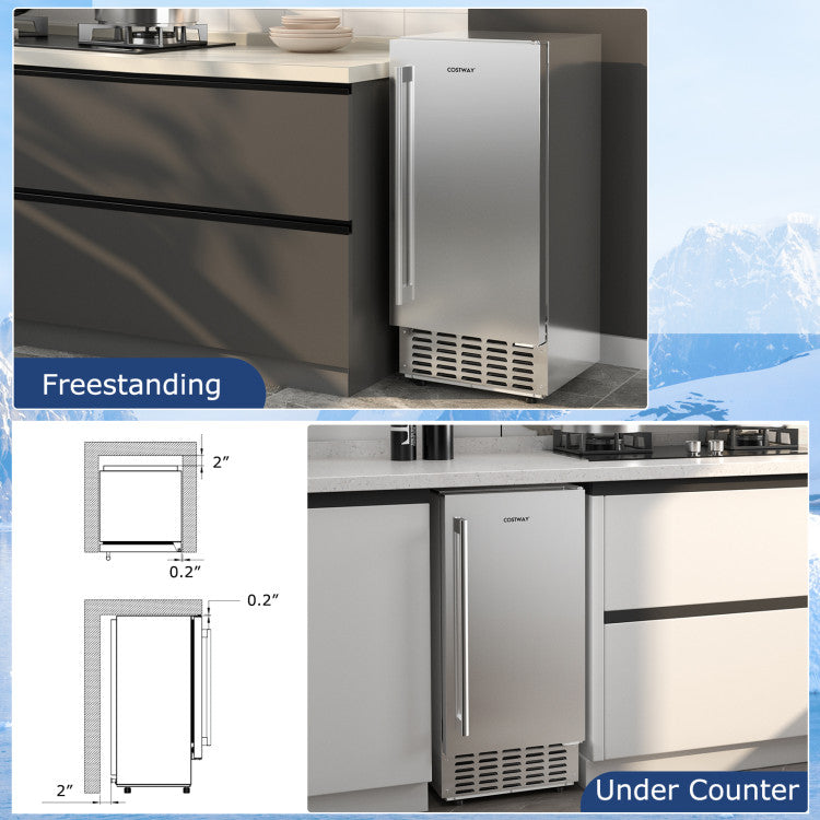 80Lbs/24H Commercial Ice Maker Stainless Steel Under Counter Nugget Ice Maker Machine with 24H Timer, Self-Cleaning and Storage Slot