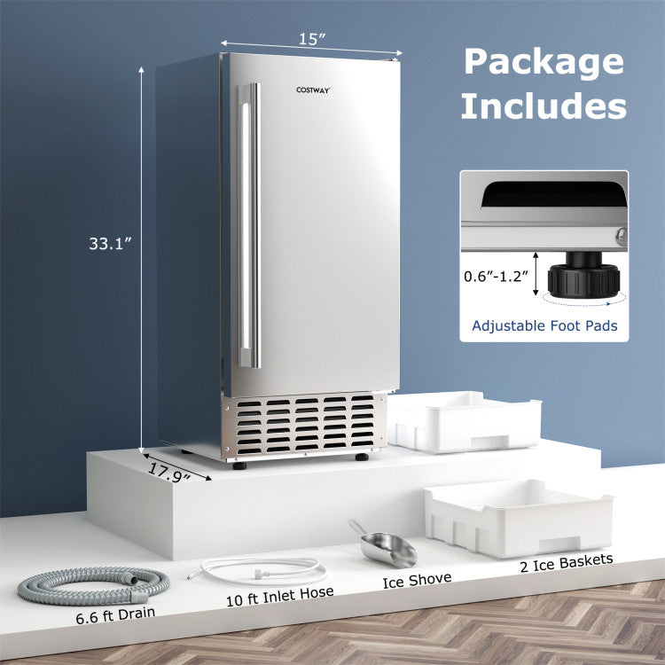 80Lbs/24H Commercial Ice Maker Stainless Steel Under Counter Nugget Ice Maker Machine with 24H Timer, Self-Cleaning and Storage Slot