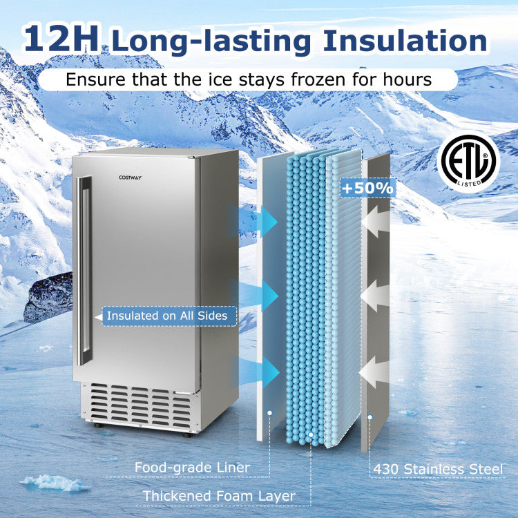 80Lbs/24H Commercial Ice Maker Stainless Steel Under Counter Nugget Ice Maker Machine with 24H Timer, Self-Cleaning and Storage Slot