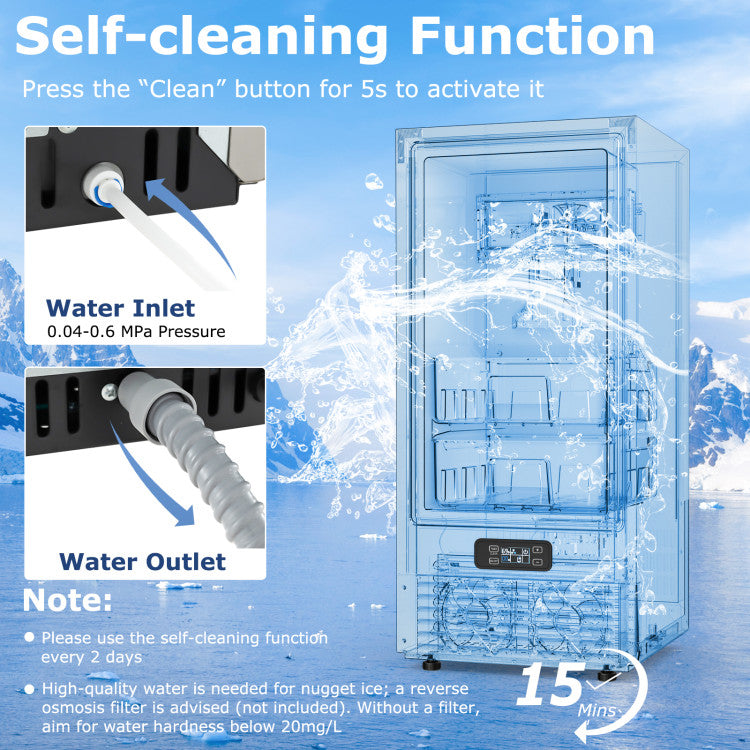 80Lbs/24H Commercial Ice Maker Stainless Steel Under Counter Nugget Ice Maker Machine with 24H Timer, Self-Cleaning and Storage Slot
