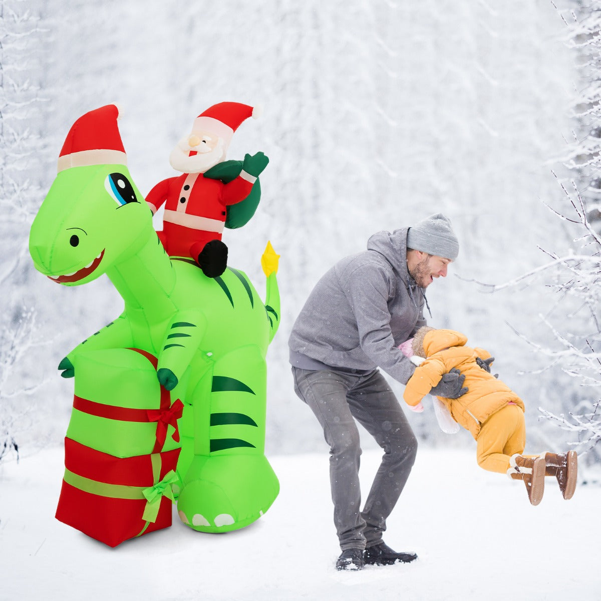 250 CM Christmas Inflatables Lighted Santa Claus Dinosaur Decoration