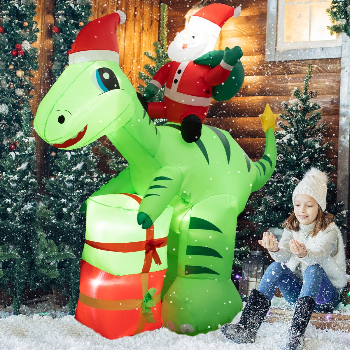 250 CM Christmas Inflatables Lighted Santa Claus Dinosaur Decoration