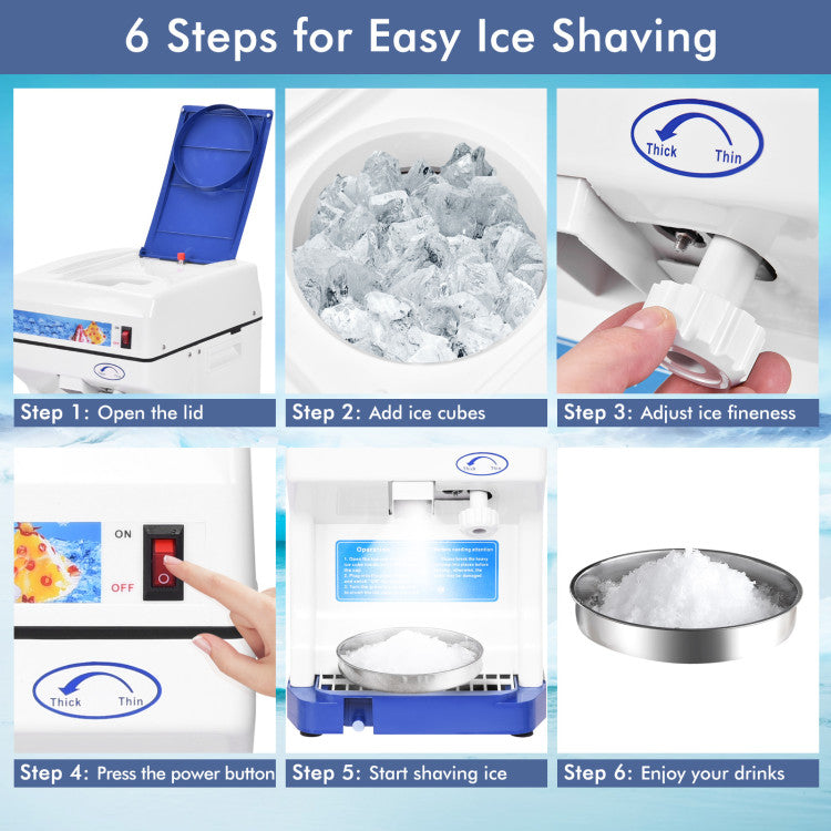 265LBS/H Electric Tabletop Ice Crusher Shaver Snow Cone Maker Machine with Drip Tray and Low Noise