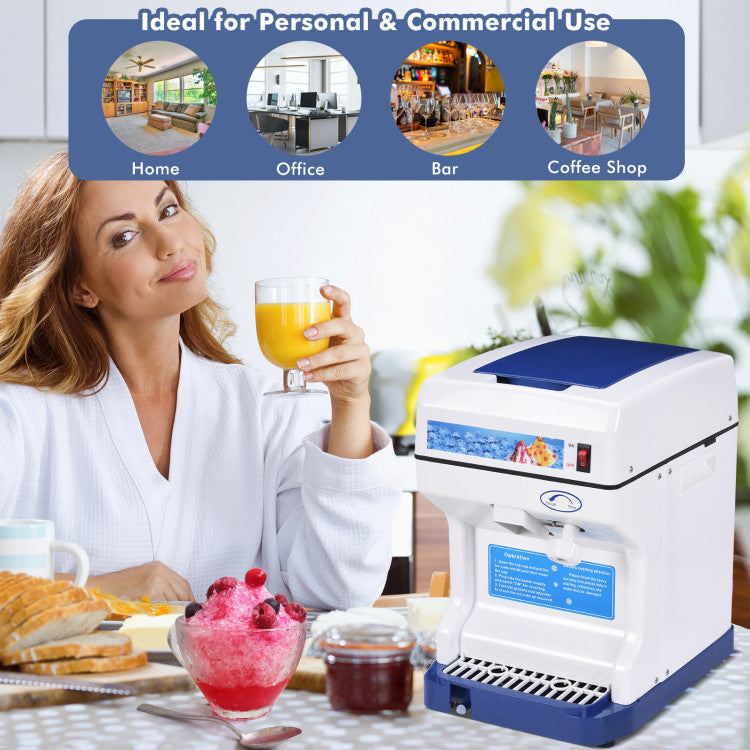 265LBS/H Electric Tabletop Ice Crusher Shaver Snow Cone Maker Machine with Drip Tray and Low Noise