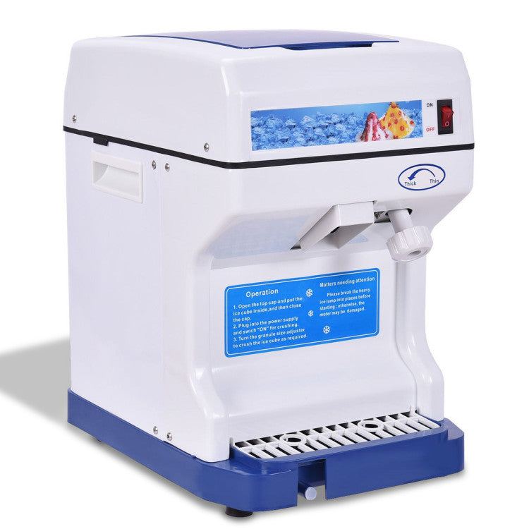 265LBS/H Electric Tabletop Ice Crusher Shaver Snow Cone Maker Machine with Drip Tray and Low Noise