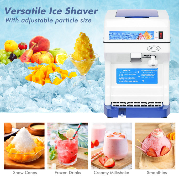 265LBS/H Electric Tabletop Ice Crusher Shaver Snow Cone Maker Machine with Drip Tray and Low Noise