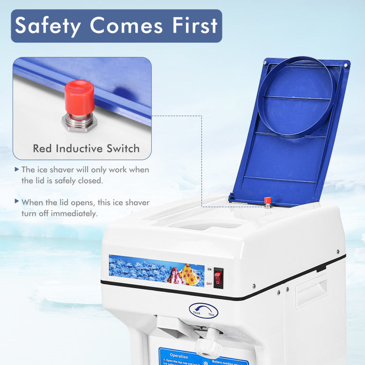 265LBS/H Electric Tabletop Ice Crusher Shaver Snow Cone Maker Machine with Drip Tray and Low Noise