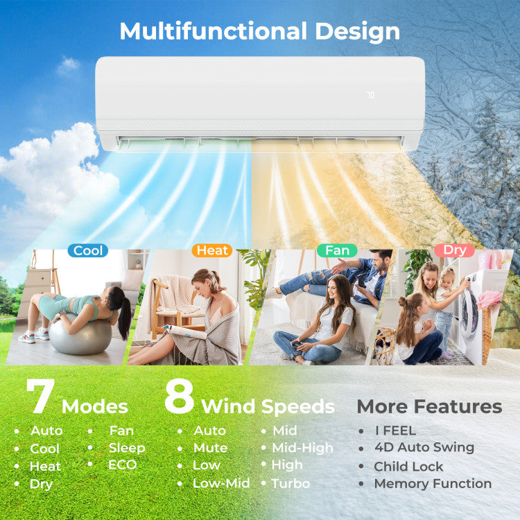 27000 BTU 3 Zone Mini Split Air Conditioner 19 SEER2 Wifi Enabled Ductless Wall Mounted Inverter AC Unit with 24h Timer and Heat Pump