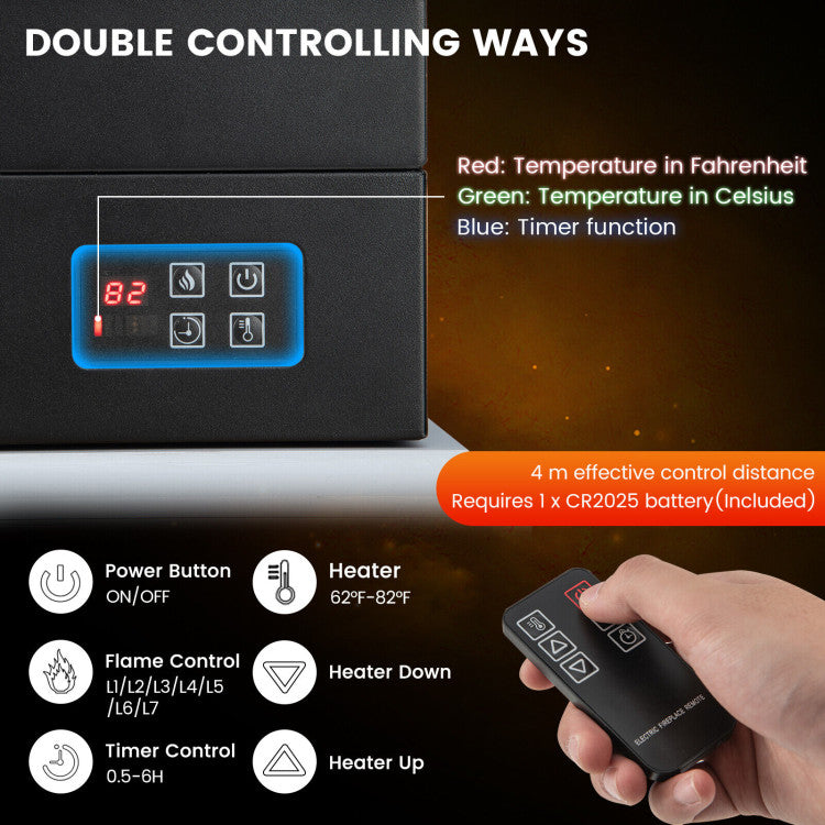 27 Inches Electric Fireplace Heater 1400W Freestanding Fireplace Stove with Remote Control and Timer