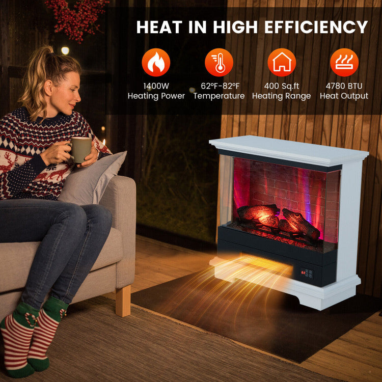 27 Inches Electric Fireplace Heater 1400W Freestanding Fireplace Stove with Remote Control and Timer