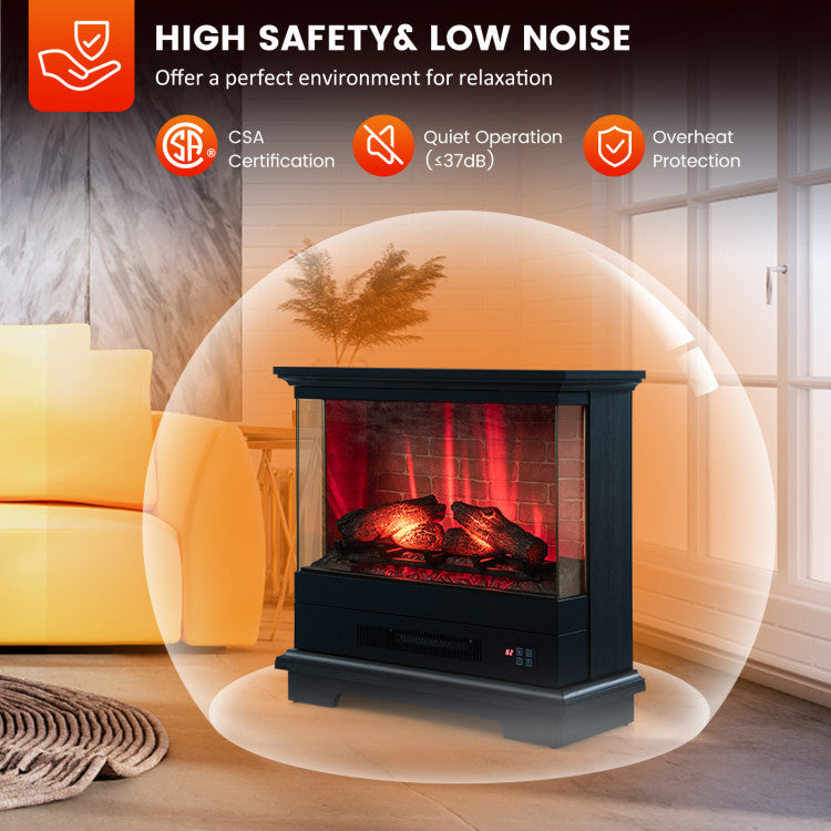 27 Inches Electric Fireplace Heater 1400W Freestanding Fireplace Stove with Remote Control and Timer
