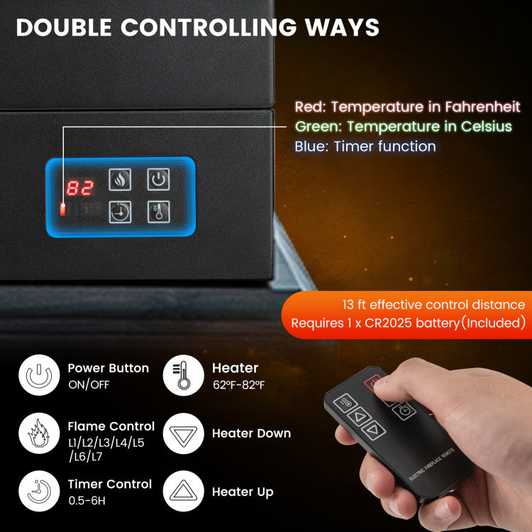 27 Inches Electric Fireplace Heater 1400W Freestanding Fireplace Stove with Remote Control and Timer